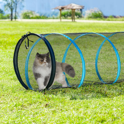 ITENT Cat Play Tunnel-for Indoors and Outdoors,Cat Tunnel Outdoor, Kitty Outdoor Enclosure, Cat Enclosures Easy to Connect with Two Zipper Doors,Product Size 59'' x 18'',3pcs /Set,Blue,3 Packs