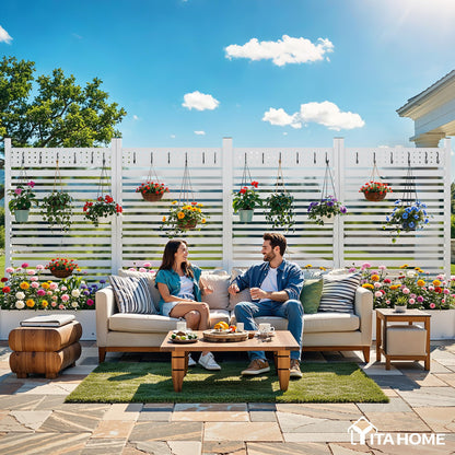 YITAHOME Outdoor Privacy Screen, 72" H x 42" W Outdoor Privacy Fence with Planter Box, Wood Fence Panel, Privacy Wall Outdoor, Wood Fence Panel for Backyard, Patio,1 Panel, White