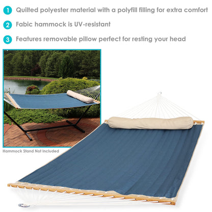Sunnydaze Double Quilted Polyester Hammock with Detachable Pillow - 440-Pound Capacity - Tidal Wave