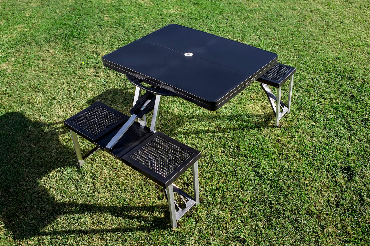 PICNIC TIME NCAA Mississippi State Bulldogs Football Field Folding Picnic Table - Camping Table - Outdoor Table with Umbrella Hole, (Black)