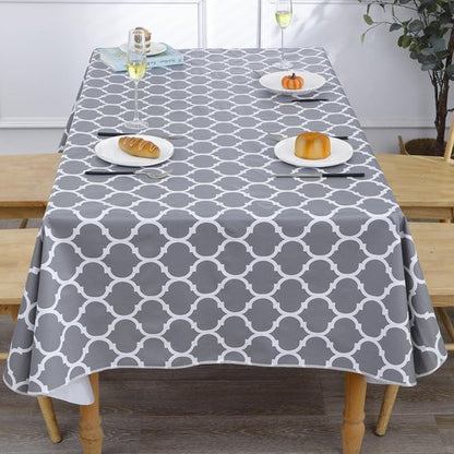 Heavy Duty Vinyl Tablecloth with Flannel Backing Waterproof Oil-Proof Plastic Table Cloth Stain-Resistant Wipeable Rectangle or Square Table Cover for Indoor and Outdoor (Quatrefoil,60x102 Inch)