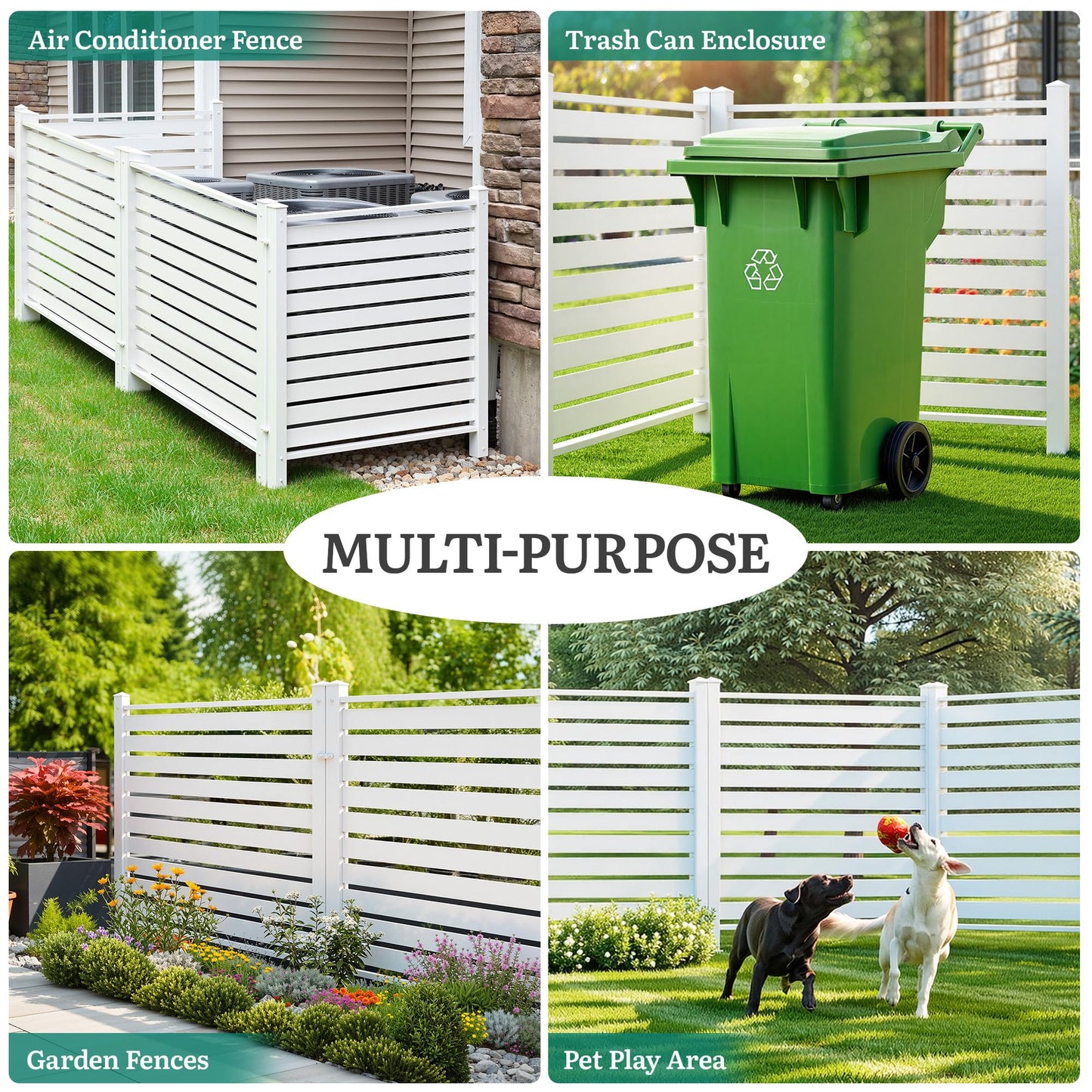 YITAHOME 44" W X 44" H Air Conditioner Fence Privacy Screen, Outdoor Trash Can Enclosure with Metal Stakes, Vinyl Pool Equipment Enclosure (4 Panels, White)