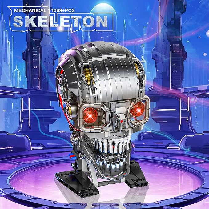 Mechanical Skull Building Set for Adults Mechanical Skeleton Head Building Blocks Set Compatible with Lego Buildable Horror Display Model Home and Office Decor Gift for Adults Teens 14+ (1099 PCS)