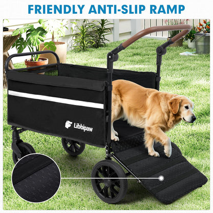 Libbipaw Dog Wagon for Medium & Large Dogs, Foldable All-Terrain Dog Stroller Wagon with Ramp, Adjustable Handle, One-Step Brake, Heavy Duty Pet Wagon (Black)