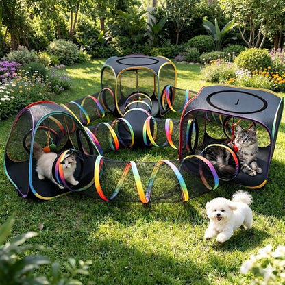 CypherX Outdoor Rainbow Cat Enclosure, 7-in-1 Portable Pop Up Cat Tents and Tunnels for Outside, Outdoor Catio Mesh Pet Playpen House, Large Playground for Large Cats and Other Animals
