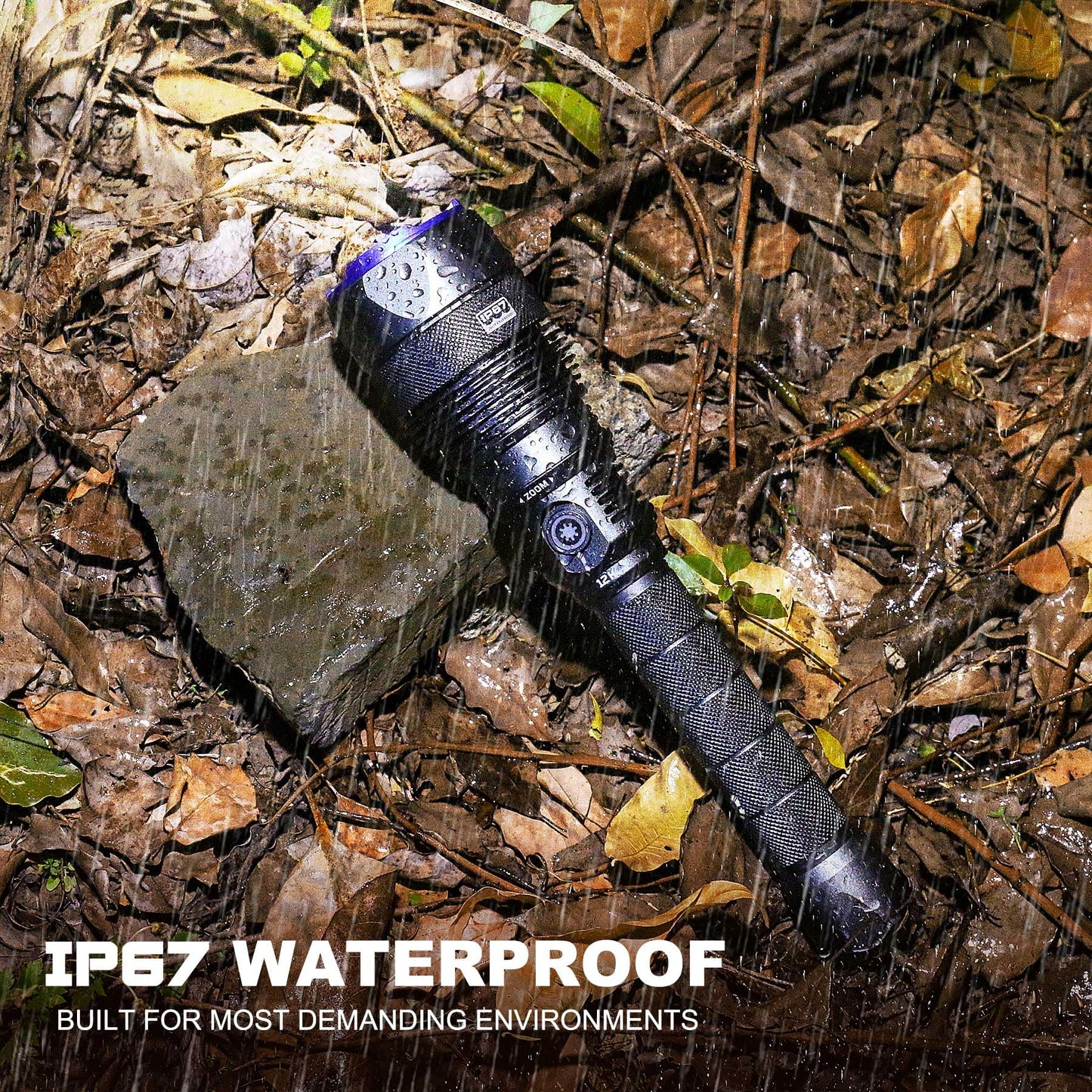 HAUTMEC Rechargeable Flashlights 12000 High Lumens Flashlight, 5 Light Modes Bright Flashlight, 2X Zoom, IP67 Waterproof & Impact-Resistant, and Power Bank, for Emergencies, Hunting, Camping, Hiking