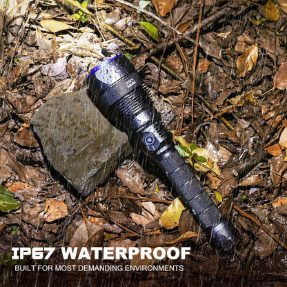 HAUTMEC Rechargeable Flashlights 12000 High Lumens Flashlight, 5 Light Modes Bright Flashlight, 2X Zoom, IP67 Waterproof & Impact-Resistant, and Power Bank, for Emergencies, Hunting, Camping, Hiking