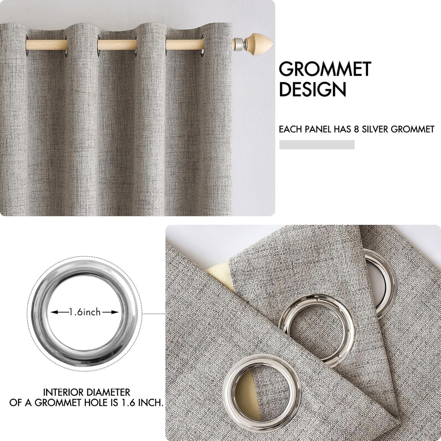 MIULEE 100% Blackout Linen Textured Curtains - Thermal Insulated Warm Taupe | 52 x 96 Inch (2 Panels)