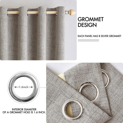 MIULEE 100% Blackout Linen Textured Curtains - Thermal Insulated Warm Taupe | 52 x 96 Inch (2 Panels)