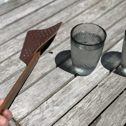 Outset Acacia Wood and Leather Heavy Duty, Extra Large Fly Swatter, Brown (Pack of 3)
