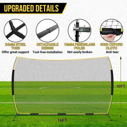 Eastrexon Barricade Backstop Net, 16x10 ft Ball Stop Netting with Carry Bag & Ground Stakes, Quick Setup, Portable, Perfect for Lacrosse, Baseball, Basketball, Soccer