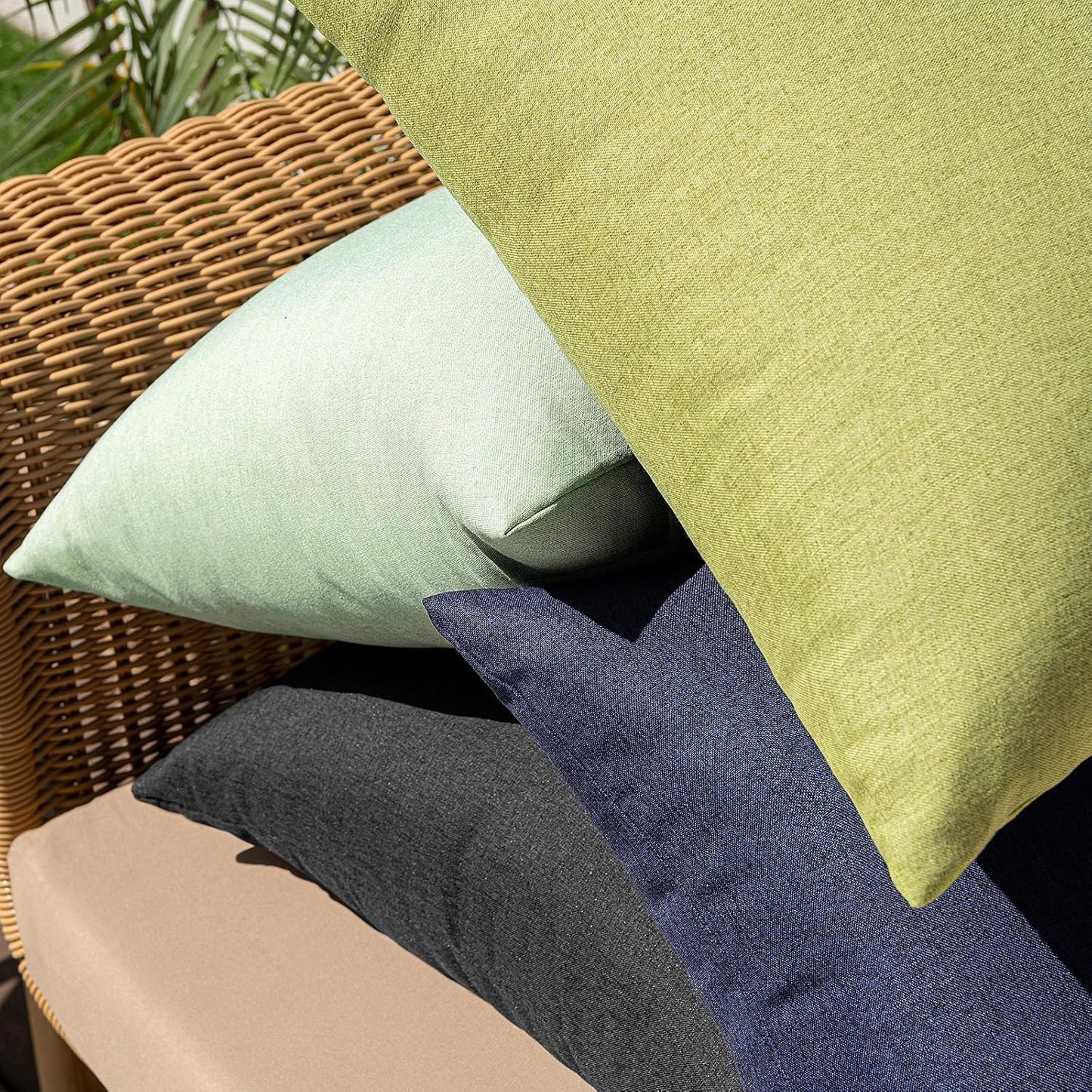 MIULEE Decorative Outdoor Throw Pillow Covers - Waterproof Faux Linen Cushion Cases | 22x22 Inch Navy, Set of 2