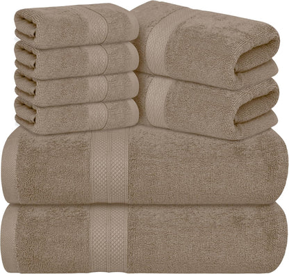 Avalon Towels Luxury 8-Piece Beige Towel Set - 100% Ring Spun Cotton, Highly Absorbent, Ideal for Spa & Gym