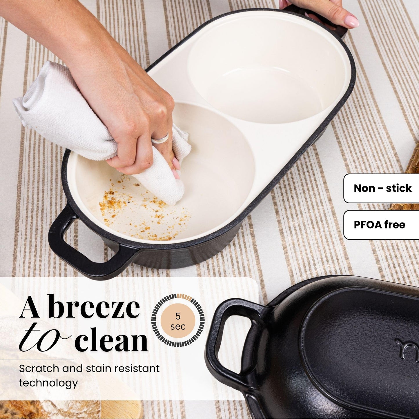 Nuovva Enamelled Cast Iron Cookware Bundle – Dutch Oven Pot with Lid & Double Bread Loaf Pan – Premium Cookware Set for Baking, Roasting & Everyday Cooking