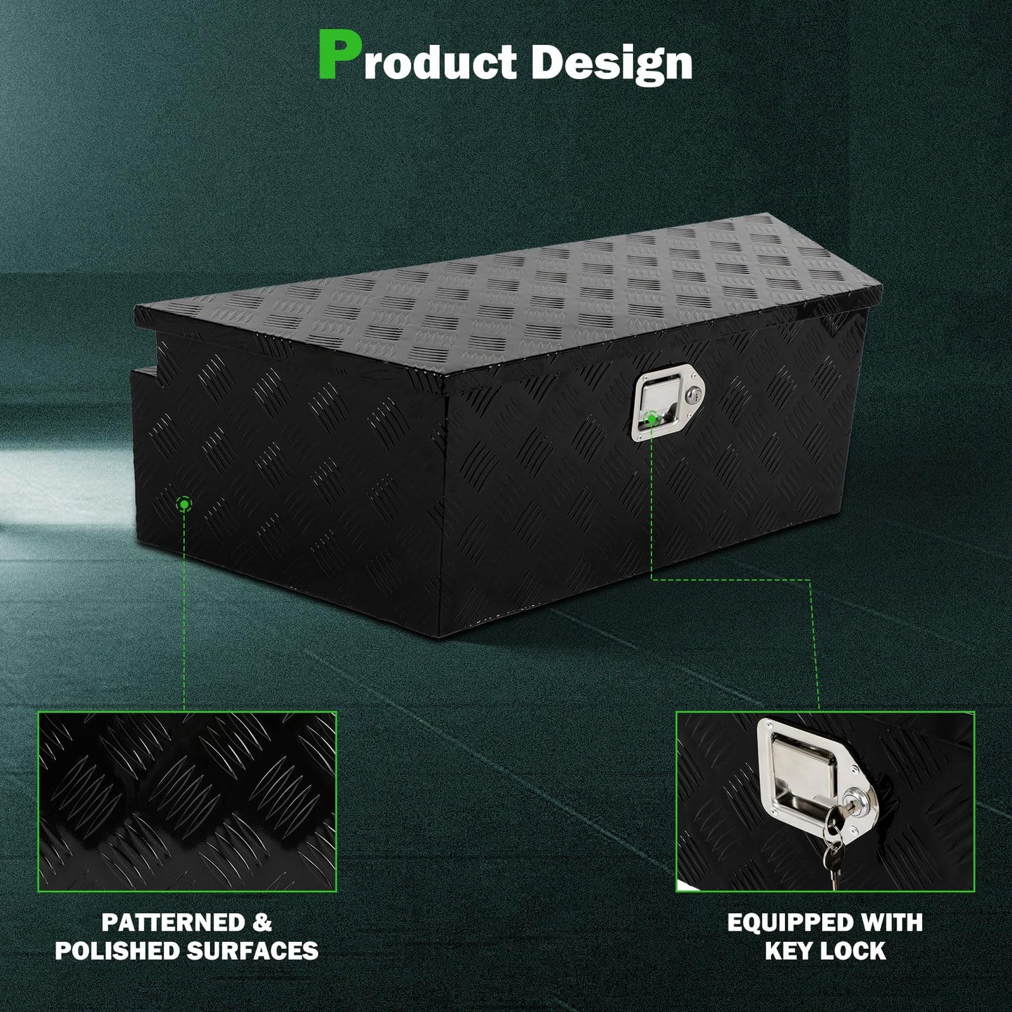 SCITOO 39 Inch Diamond Plate Truck Bed Tool Box,Heavy Duty Aluminum Crossover Storage for Most Full Size Pickups,Lockable Weatherproof Chest,Fits 39" Truck Beds,Easy Access to Load and Unload