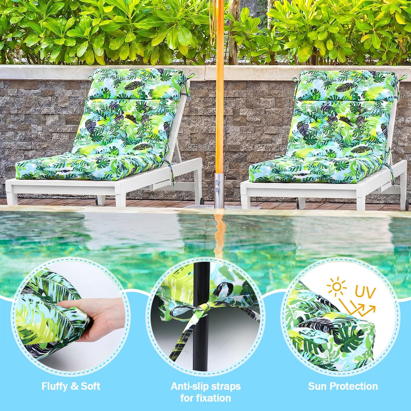 Barydat 4 Pcs Tufted High Back Chair Cushion Indoor Outdoor Seat and Back Cushions Palm Leaves Tropical Plants Lawn Rocking Chair Pads with Ties for Adirondack Patio Garden(Palm Leaf)