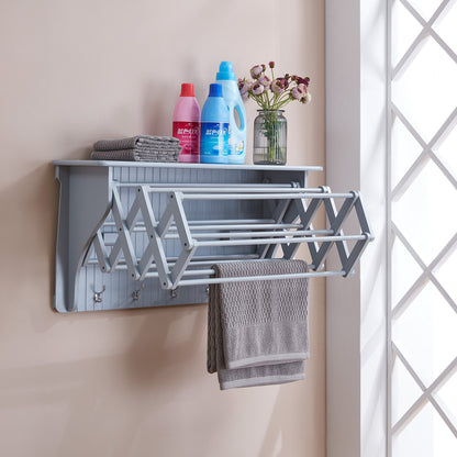 Danya B. Wall Mount Retractable Accordion Drying Rack–Great for Bathroom or Laundry Room –Light Gray