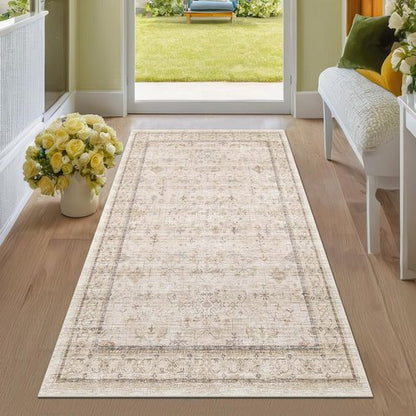 Farmhouse Bathroom Rug by Washable Cream - Non-Slip 3x5 Area Rug for Kitchen, Bedroom & Entryway in Soft Beige