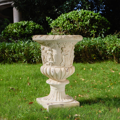 PETALORE Antique White Urn Planter, 27" Tall Large Urn Planter Outdoor for Garden Patio or Front Porch, Hand-Painted Magnesium Oxide Urns Flower Pot with Drainage Hole, No Assembly Needed
