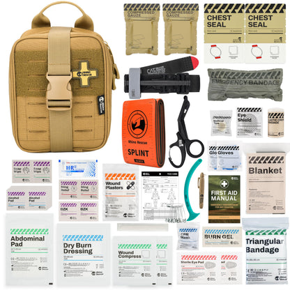 Rhino RESUE Bundle-Vented Chest Seal, 4 Vents, Sterile Emergency Trauma Dressing, Occlusive Adhesive Pad+Trauma Kit with C-A-T Tourniquet, Tactical First Aid Kit Molle Pouch for Military