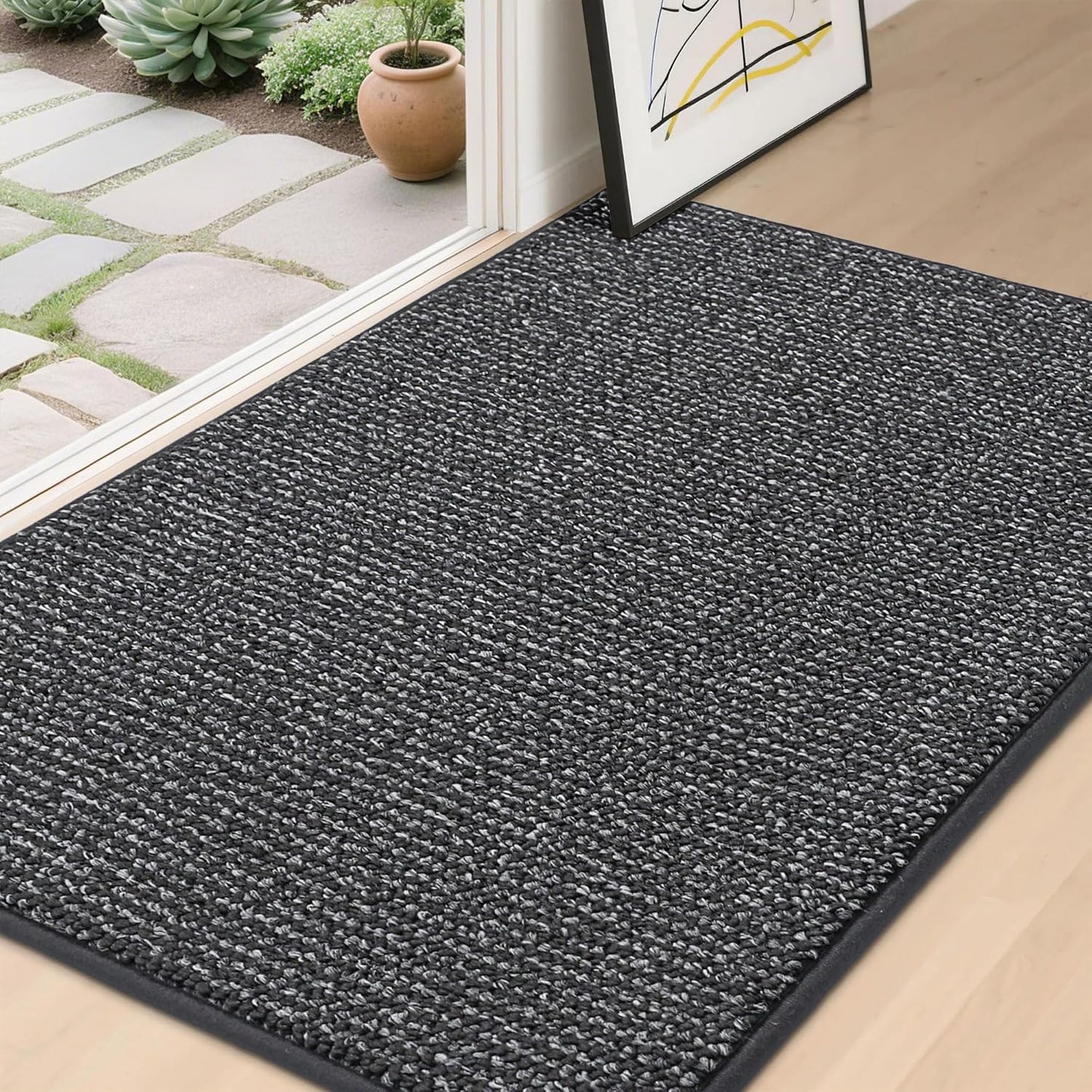 BEQHAUSE Dirt Trapper Door Mat - Non-Slip, Washable, Absorbent | 32" x 48" Charcoal Entrance Mat