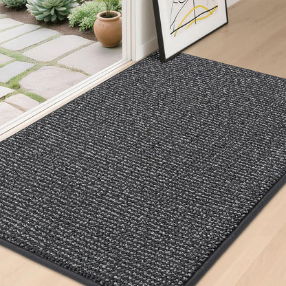 BEQHAUSE Dirt Trapper Door Mat - Non-Slip, Washable, Absorbent | 32" x 48" Charcoal Entrance Mat