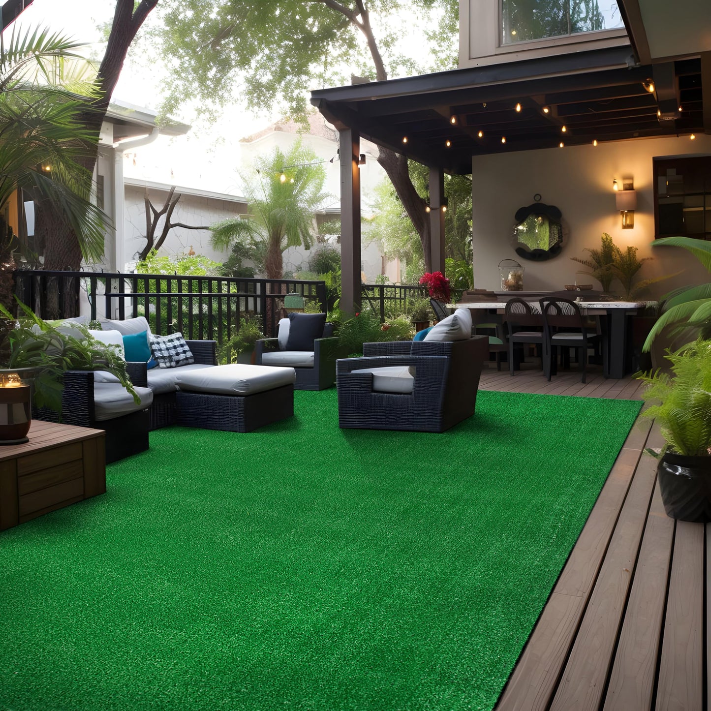 Rugshop Artificial Grass Indoor Outdoor Area Rug, Lightweight Synthetic Turf with Rubber Backing, Easy to Clean Polypropylene Lawn Mat for Patio, Balcony, Deck, 7'10" x 10' Green