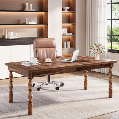 Tribesigns Large Executive Office Desk, 62.2-Inch Farmhouse Modern Computer Desk, Mid Century Study Writing Table Workstations Business Office Furniture with Carved Turned Legs (Walnut)