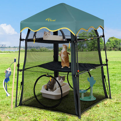 Extra Large Catio Outdoor Cat Enclosure,3 Tier Cat Tower Tent Weatherproof & Sunproof with 3 Doors(with Two Kinds of Canopies), Foladable and Portable Plus Run Tunnel(3 Packs).