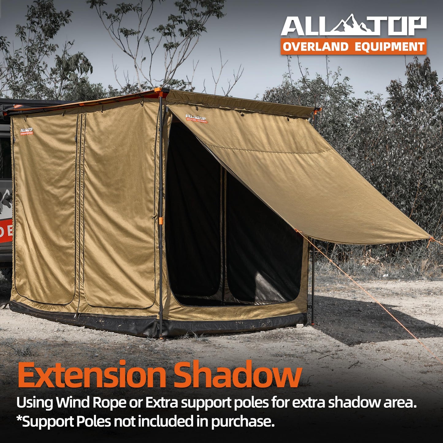ALL-TOP Awning Room with Floor 6.6' x 8.2' Rip-Stop 210D Oxford Awning Tent with Bug-Resistance Mesh, Waterproof Sun Shelter for Overland, Camping(Room Only)