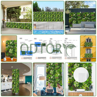 ODTORY Artificial Plant Wall Panels: 20"×20" 8P UV-Anti Faux Grass Wall Backdrop Boxwood Ivy Fence Privacy Screen Fake Greenery Leaf Hedge for Outdoor,Indoor,Garden,Backyard and Home Decor