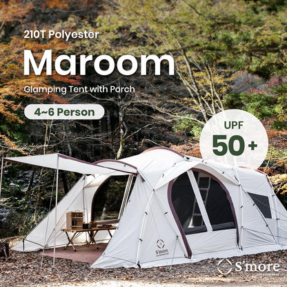 S'more Maroom & A Base Glamping Family Tent, Setup Tent with Screen Room