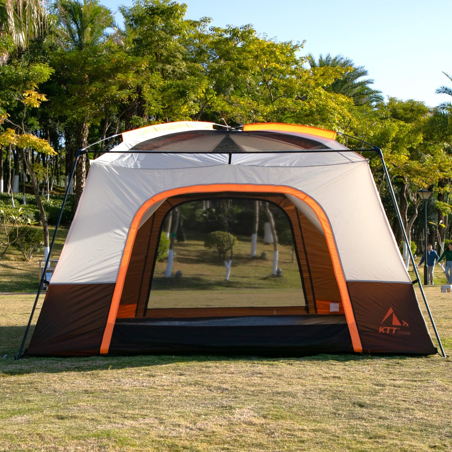 KTT Extra Large Tent 14 Person,Family Cabin Tents,2 Rooms,3 Doors and 3 Windows with Mesh,Straight Wall,Waterproof,Double Layer,Big Tent for Outdoor,Picnic,Camping,Family Gathering(Brown)
