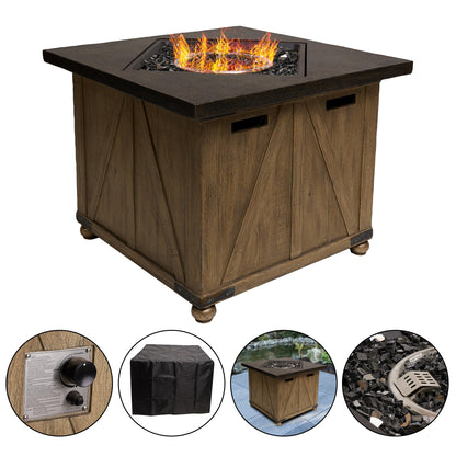 Alpine Corporation 24" Wood Grain Fire Pit Table, 50K BTU, All Weather Outdoor Heater with Flame Control for Patio, Garden and Yard