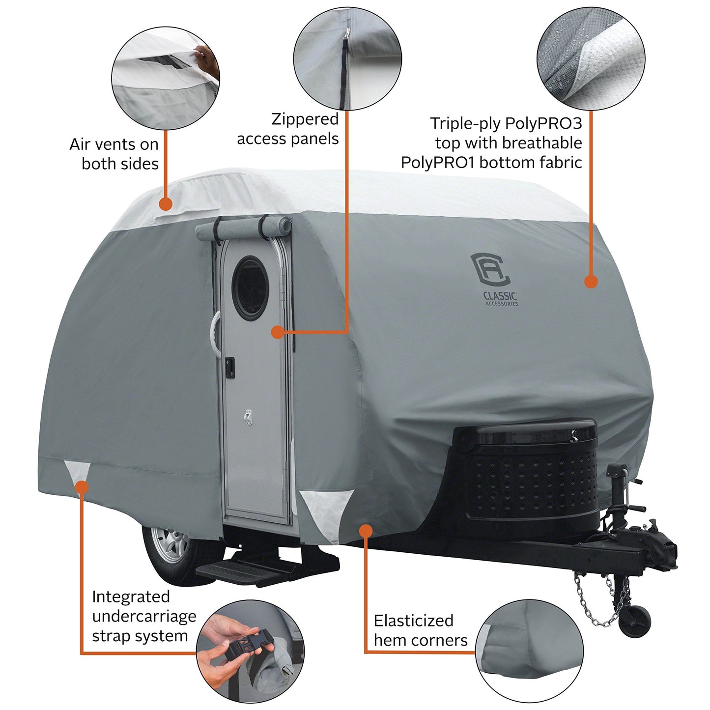 Classic Accessories Over Drive PolyPRO3 Deluxe Sloped Travel Trailer Cover, 19-21'