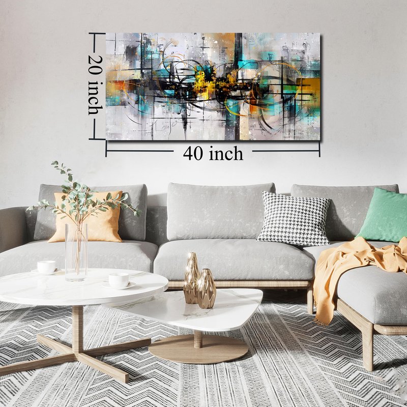 SIXTTART Abstract Wall Art for Living Room - Black and White Canvas Wall Art for Bedroom Ready to Hang Size 20" x 40"