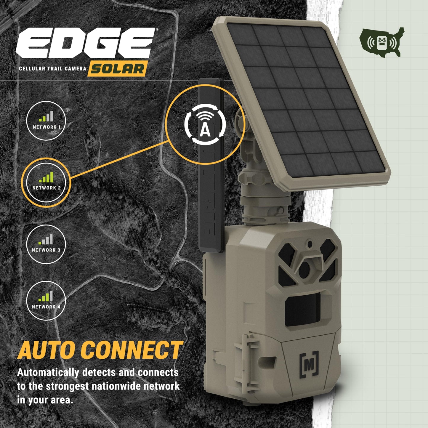 Moultrie Edge Solar Cellular Trail Camera - Integrated Solar Panel with Battery - 40MP - 1080p Video - Night Vision - Multi-Carrier LTE Auto-Connect - Built-in Memory - 0.4s Trigger Speed