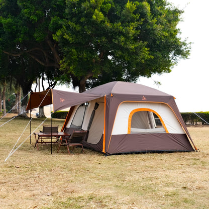 KTT Large Tent 8-10 Person,Family Cabin Tents,2 Rooms,2 Doors and 4 Windows with Mesh,Straight Wall,Waterproof,Double Layer,Big Tents for Outdoor,Picnic,Camping,Family Gathering(Brown)
