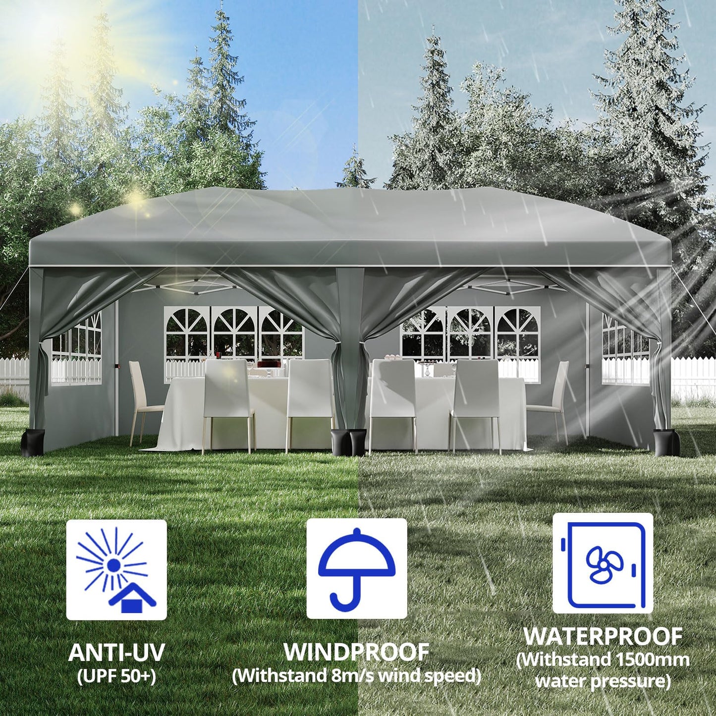 GarveeLife 10 ft x20 ft Party Tent Heavy Duty Pop Up Canopy Commercial Canopy Wedding Tent Event Shelter with 6 Removable Sidewalls and Storage Bag for Patio Backyard Outdoor, Grey