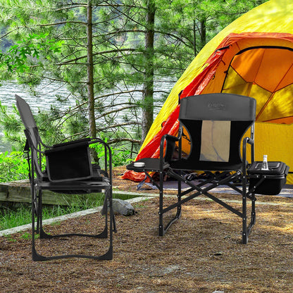 COSTWAY 2-Pack Folding Camping Chair, Heavy-Duty Director Chair Supports 400lbs for Adults with Side Table, Cooler Bag, Storage, Strap, Portable Makeup Chair Set of 2 for Fishing Picnic, Black