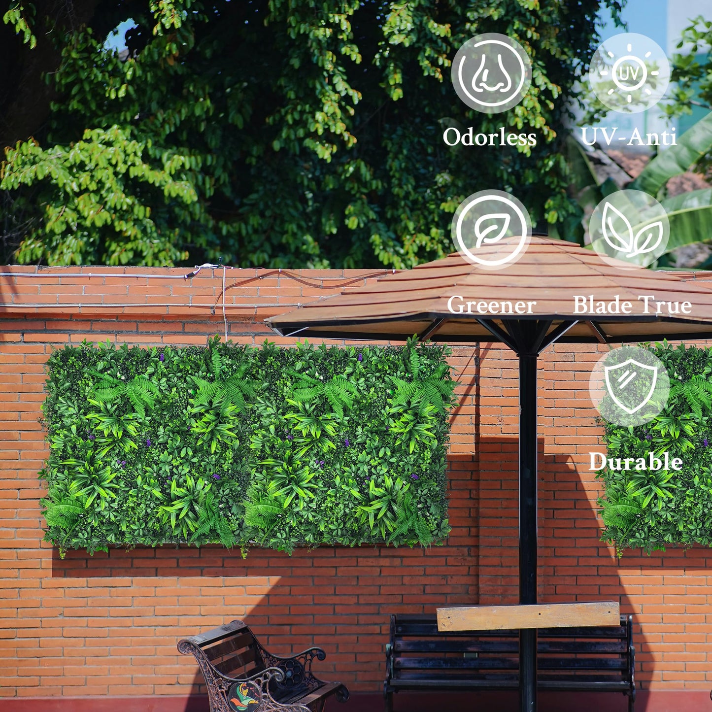 ODTORY Artificial Greenery Wall Panels: 50'' x 120'' UV-Anti Faux Greennery Grass Wall Privacy Backdrop Fence Screen for Garden Fence Covering Privacy, Outdoor Indoor Home Decor