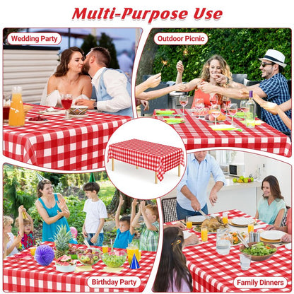 4Pack Plastic Table Cloth Ddisposable, 54" x 108" Table Cloth Rectangle Table, Waterproof Red and White Checkered Tablecloth, Outdoor Picnic Table Cover for Birthday Party Gathering Holiday Dinner