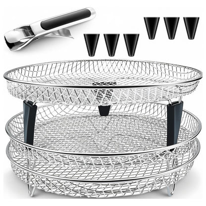 Upgrade 8inch Square Air Fryer Rack,Three Stacktable Dehydrator Rack,Square Air Fryer Accessories,Only Fit for Air fryer which inner size ≥8.7 inch(Square)