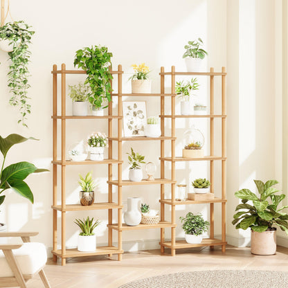 IOTXY Wooden Triple Wide Bookshelf - 5-Tier Large Shelf Bookcase with Solid Beech Frame, Tall Freestanding Open Etagere Display Rack for Home Office, Oak