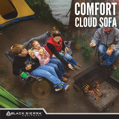 Black Sierra Double Loveseat Comfort Camping Couch, Oversized Folding Chair for Adults, 600‑lb Capacity, Plush Padded Heavy Duty Outdoor Seat with Cup Holders & Carry Bag for Beach, RV