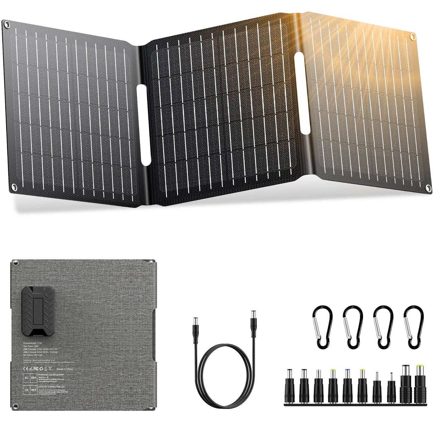 Portable Solar Power Station with Foldable Solar Panel 30W, 100W 110V AC Outlet Camping Solar Power Bank cwith Panels, DC Battery Power Pack for Laptop Smart Devices RV Outdoor Backup