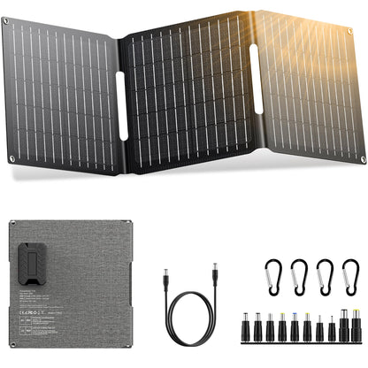 Portable Solar Power Station with Foldable Solar Panel 30W, 100W 110V AC Outlet Camping Solar Power Bank cwith Panels, DC Battery Power Pack for Laptop Smart Devices RV Outdoor Backup
