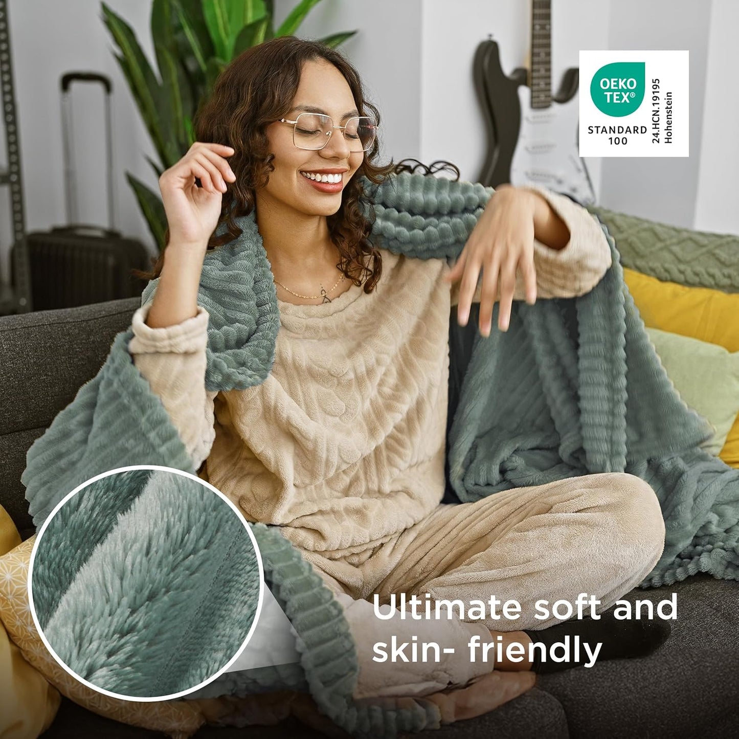 Bedsure GentleSoft Twin Blanket - Cozy Sage Green Fleece Throw for Women | 60x80 Inches