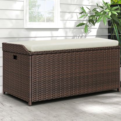 YITAHOME Outdoor Storage Bench, 70 Gallon PE Rattan Patio Storage Bench w/Handles and Soft Cushion,Outdoor Storage Box for Patio, Yard, Lawn, Garden