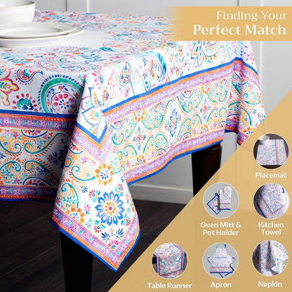 Maison d' Hermine Table Cloth Rectangle Table 100% Cotton 60 x 90 Inches Tablecloth Reusable Decorative for Dining Kitchen Room Farmhouse Home Gifts for Mothers Day Spring Summer - Indian Floral